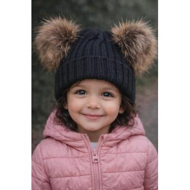 Imagem de Touca Gorro 2 Pompons Inverno Frio Infantil Bebê Lã Tricot Cor:PretoTa