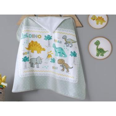 Imagem de Toalha Banho Com Capuz Dohler Little Dino, Branco e Verde