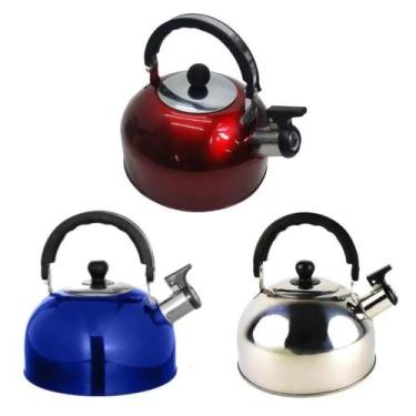 Imagem de Chaleira com Apito 2L em Aço Inox Alça Térmica para Fogão Vermelho Yee