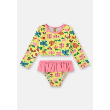 Imagem de Biquíni Infantil FPS+50 com Blusa e Calcinha Up Baby, Amarelo neon, 3