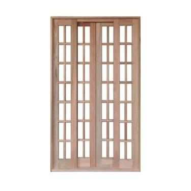Imagem de Portal Correr Quadriculado 4 Folhas Mista Reto com Fechadura 1,40 x 2,