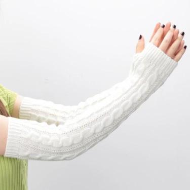 Imagem de Luvas Femininas Pretas De Tricô Longas Sem Dedos, Aquecedor De Braço E