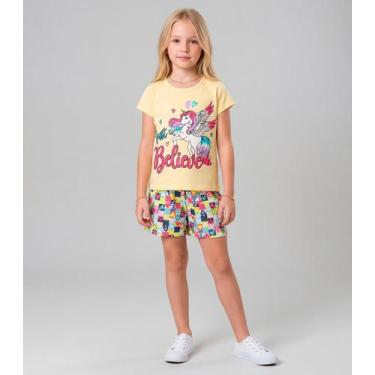 Imagem de Pijama Verão Menina Curto Algodão Kappes Amarelo, 12, Amarelo