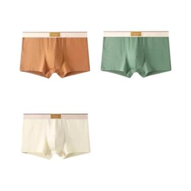 Imagem de Cuecas Boxer De Algodão Masculinas 3 Peças, Roupa Íntima Respirável Ta