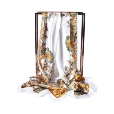 Imagem de Lenço De Seda Grande Com Estampa Vintage Versátil Para Primavera, Lenç