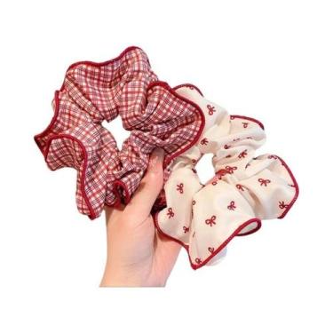 Imagem de Conjunto De Scrunchies Xadrez Vermelhos Com Bolinhas Para Mulheres E M