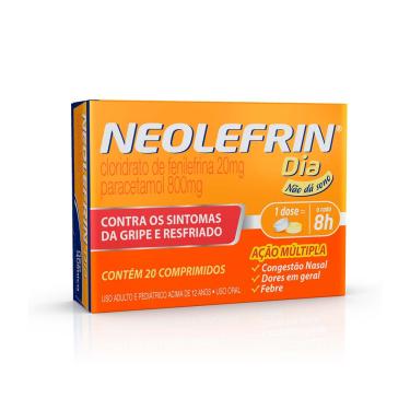 Imagem de Neolefrin Dia Paracetamol 800mg + Cloridrato Fenillefrina 20mg 20 comprimidos Neo Química 20 Comprimidos