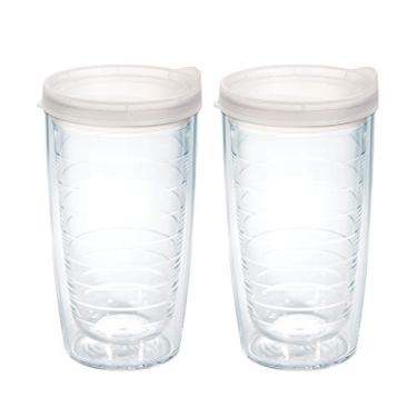 Imagem de Tervis Copo de viagem com tampa transparente e colorido, feito nos EUA, com parede dupla, mantém as bebidas frias e quentes, pacote com 2 473 ml, tampa transparente