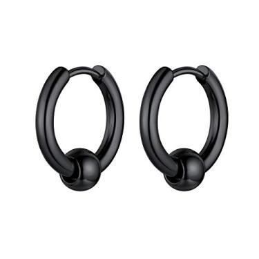 Imagem de GoldChic Jewelry Brincos masculinos de aço cirúrgico, hipster, punk, argola para homens/mulheres, hipoalergênicos para orelhas sensíveis, caixa de presente incluída, 19G, banhado a ródio preto, Sem
