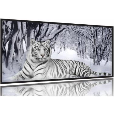 Imagem de Quadro Decorativo Tigre Branco Animais 130x60 Moldura Preta 2x2