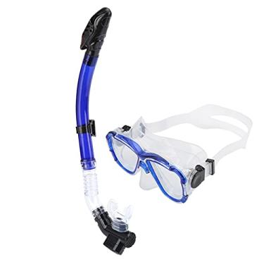 Imagem de Conjunto Snorkel, Fivela Ajustável Óculos de Vidro Temperado Snorkles Set Adultos Selo de Silicone Fino Boa Estanqueidade com Tubo de Snorkel Top Seco para Mergulho(Azul)