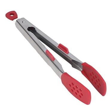 Imagem de Pinça de cozinha, pinças de alimentos de aço inoxidável espessas com pontas de silicone, pinças de servir antiderrapante para cozinhar, pinças de alimentos para churrasco para grelha de alimentos e salada para assar na cozinha (vermelho)
