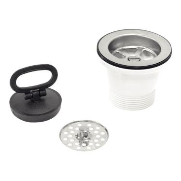 Imagem de Válvula para Pia e Cuba Tramontina em Aço Inox e Polipropileno Econômica sem Escape 3" Tramontina