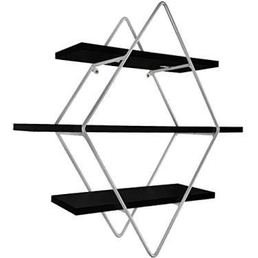 Imagem de Prateleira Tripla Estante Decorativa Livros Quarto Sala Losan Aço MDF - Prata Preto