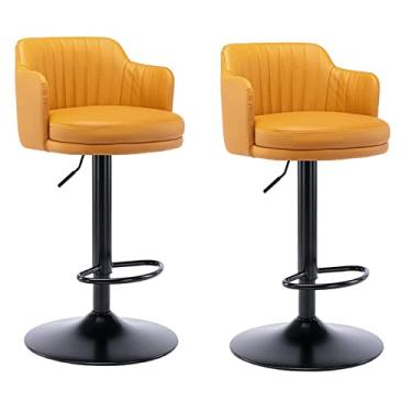Imagem de Cadeira De Barras Modernas Com Bancos De Barra Giratória Ajustável No Conjunto De 2 Cozinha Na Cadeira De Barra De Cozinha Cadeira Altura Altura De Couro Negra De Metal Preto Redondo Assento Estofado
