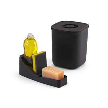Imagem de Kit Lixeira de Pia 4L com Tampa + Organizador de Pia com Porta Esponja, Suporte para Detergente e Sabão em Barra | Organizador de Pia para Cozinha | Kit Bancada | Acessórios para Cozinha Arthi Preto