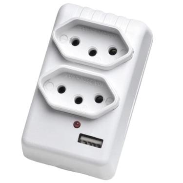 Imagem de Carregador Usb Com Tomada Dupla Bivolt Android Branco