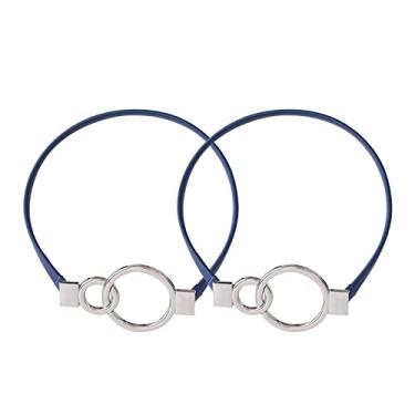 Imagem de Cortinas elásticas de anel duplo tamanho 2 pçs/conjunto com cortinas elásticas de perfuração livre com fivela de cortina, azul