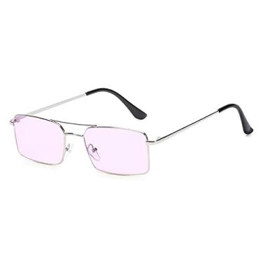 Imagem de Óculos de sol retangulares sem aro da moda, óculos vintage quadrados, design de luxo, armação retrô, unissex, óculos gradientes, óculos UV400, C7, A