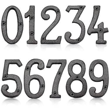 Imagem de JUXYES Conjunto de 10 números de casa de ferro fundido de 8 cm pregos rústicos em números de endereço residencial com parafusos correspondentes, números de caixa de correio vintage 0 a 9 números de portão de porta externa