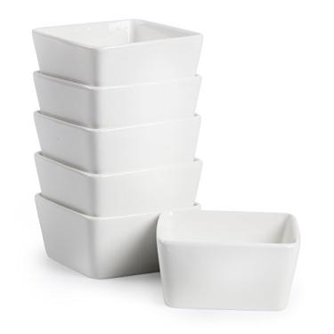 Imagem de BTaT- Ramekins, 227 g, conjunto de 6, branco, formato quadrado, seguro para forno de ramequins, pratos de suflê de porcelana para creme brulee, sorvete, frutas e lanches