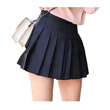 Imagem de Bestgift Saia plissada feminina de verão saia curta estilo faculdade saia jk saia, Preto, PP