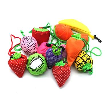Imagem de (Fruits) - YUYIKES 10PCS Fruits Reusable Grocery Shopping Tote Bags Folding Pouch Storage Bags Convenient Grocery Bags for Shopping Travel