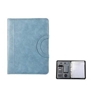 Imagem de Yajun Pasta de conferência organizador de documentos de negócios portátil alça de negócios couro PU bloco de notas para escritório escolar bloco de notas, azul