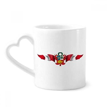 Imagem de Caneca com emblema nacional da bandeira do Peru caneca café cerâmica copo de coração de vidro