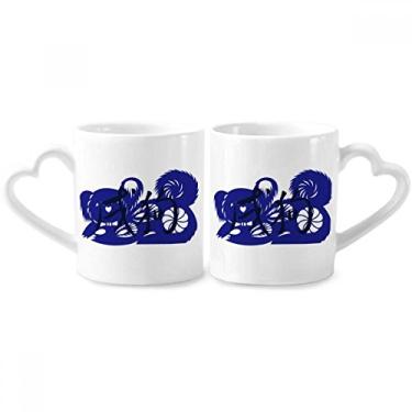 Imagem de Conjunto de canecas de porcelana para casal do zodíaco da China ano novo do cão animal do cachorro copo de cerâmica alça de coração