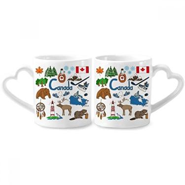 Imagem de Conjunto de canecas de porcelana para casais com bandeira nacional de animais do Canadá Landscap de cerâmica com alça de coração