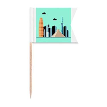 Imagem de Bandeiras de palito de dente com contorno de ponto de referência da China Hangzhou para marcação de etiquetas para bolo de festa e comida placa de queijo