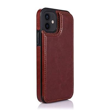 Imagem de Estojo de couro tipo carteira de luxo para iPhone 14 13 12 Mini 11 Pro XR XS Max X 6 6s 7 8 Plus 5 5s SE 2020 2022 Slots de cartão Capa para bolsa, marrom, para iPhone 12ProMax 6,7 polegadas