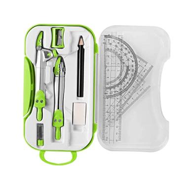Imagem de Deevoka Kit de Geometria Matemática Conjunto de Bússola Transferidor Régua para Professores com caixa de armazenamento, bússola de desenho de suprimentos para estudantes, transferidor, régua, Verde