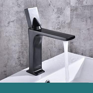 Imagem de Torneira de banheiro cromada preta, curta ou alta, misturadora de água quente e fria, torneira de guindaste, montagem no convés, torneiras, lavagem com água macia, preto curto