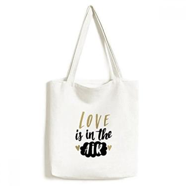 Imagem de Bolsa de lona estilo citação Love Is In The Air bolsa de compras casual bolsa de mão