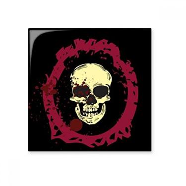 Imagem de Caveira completa redonda de Halloween azulejo de cerâmica brilhante decalque pedra adornada tijolo vitrificado