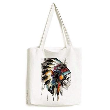 Imagem de Bolsa de lona indiana de esqueleto humano flameno, bolsa de compras casual