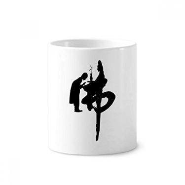 Imagem de Porta-caneta budista monge budista guanyin escova de dentes caneca branca copo de cerâmica 355 ml