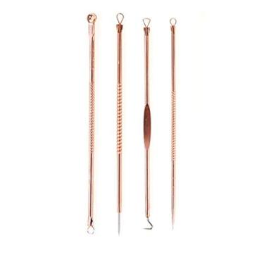 Imagem de 4 peças/conjunto de agulhas de remoção de cravos de acne de ouro rosa, extrator de espinhas