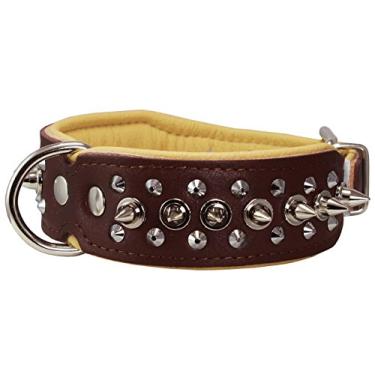 Imagem de Coleira para cachorro Dogs My Love de couro genuíno com pontas pontiagudas de 4,4 cm de largura (pescoço de 41,9 cm a 47 cm de largura, marrom/bege)