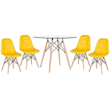 Imagem de Loft7, Kit - Mesa Eames 100 cm - Vidro + 4 cadeiras Eames Botonê - Amarelo