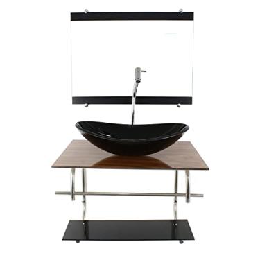 Imagem de GABINETE DE VIDRO PARA BANHEIRO 60CM OVAL INOX MADEIRA NOGUEIRA