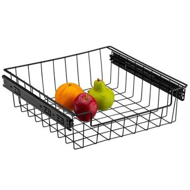 Imagem de Gaveta Fruteira Deslizante Aramada com Corrediça Preta 47cm x 37,5cm Cesto Multiuso de Embutir