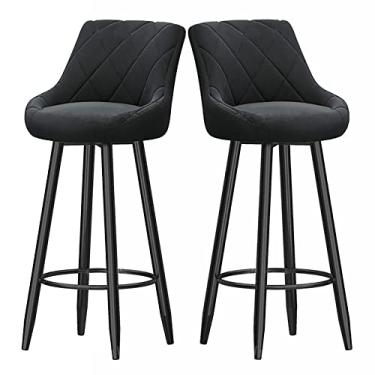 Imagem de Cadeiras de jantar cadeiras de sala de jantar elegantes bancos de bar com altura de balcão conjunto de 2, bancos de bar modernos de veludo com encosto baixo, bancos de balcão com apoio para os pés, cadeiras de bar de cozinha estofadas sem braço tudo é