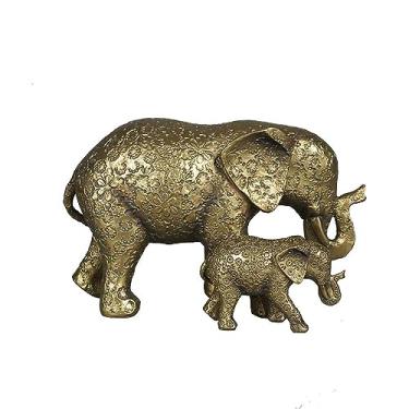 Imagem de Escultura Decorativa Elefante e Filhote em Resina Dourada 18cm NA3049 BTC