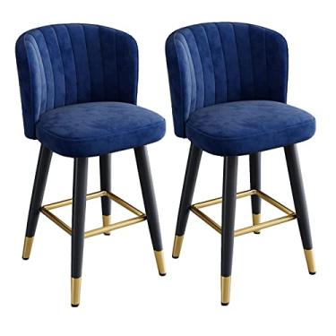 Imagem de Cadeiras de Jantar Cadeiras de Sala de Jantar Elegante Balcão de Veludo Giratório Banco de Bar Altura - Conjunto de 2 - Cadeira de Bar Giratória com Costas e Apoio para os Pés - Bancos de Cozinha com Altura de Balcão - Altura 65/75 cm para Kit