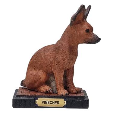 Imagem de Cachorro Estátua Enfeite Resina Estatueta Cão Raça Pinscher (Marrom)