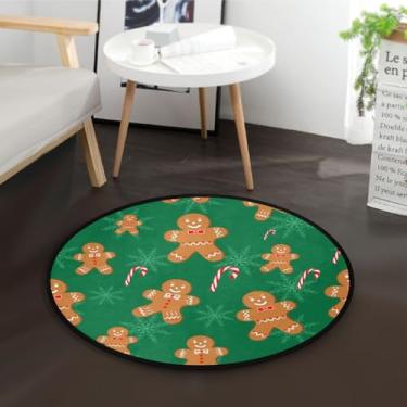 Imagem de Tapete redondo 3 pés tapete lavável tapete de ioga para decoração de casa tapete circular macio para decoração de quarto homem de gengibre flocos de neve verde