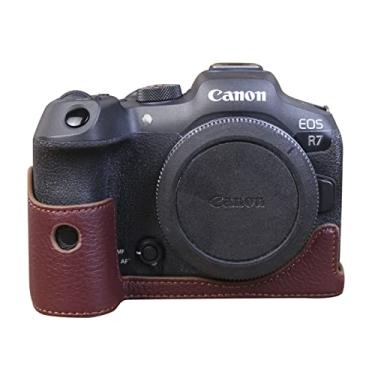 Imagem de Rieibi Capa EOS R7 - Meia capa de couro genuíno de qualidade para câmera digital Canon EOS R7 - Capa aderente para Canon EOSR7, café, capa de câmera